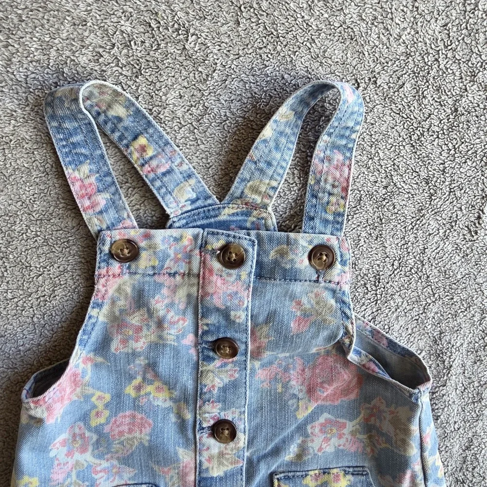 Wonder Nation Girls 4T Sleeveless Demin Floral Dress Jumper Full Buttons Summer